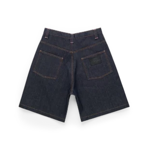 DENIM SHORT RAW front view — relaxed fit raw denim streetwear shorts in natural indigo