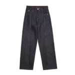 Pleated Denim Jean Raw front view — relaxed fit raw denim jeans in clean indigo wash