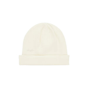SKYLRK Angel Light Beige knit beanie styled with minimal urban streetwear outfit in cold weather