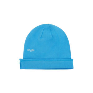 SKYLRK Knit Beanie Spirit Blue front view showing minimalist blue-tone soft knit winter beanie design