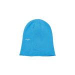 Blue knit streetwear beanie side profile — SKYLRK Spirit Blue lightweight winter hat with slim low-profile silhouette