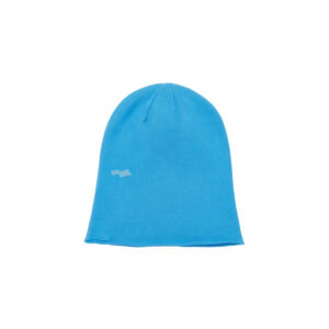 Blue knit streetwear beanie side profile — SKYLRK Spirit Blue lightweight winter hat with slim low-profile silhouette