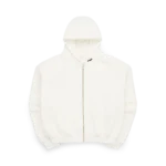 SKYLRK Knit Zip Hoodie in Natural No Dye — front view with zip fully closed showing relaxed oversized silhouette
