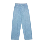 Pleated Denim Jean Blanket Wash front view — soft relaxed fit washed indigo jeans clean silhouette