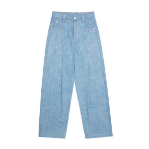 Pleated Denim Jean Blanket Wash front view — soft relaxed fit washed indigo jeans clean silhouette