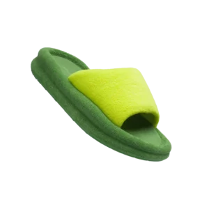 SKYLRK Tennis slides worn on wet pool tiles demonstrating slip-resistant outsole grip performance