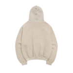 SKYLRK Reverse Hoodie in Almond Brown — front view showing exposed reverse fleece texture and relaxed oversized fit