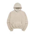 SKYLRK Reverse Hoodie in Almond Brown — front view showing exposed reverse fleece texture and relaxed oversized fit