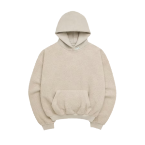 SKYLRK Reverse Hoodie in Almond Brown — front view showing exposed reverse fleece texture and relaxed oversized fit