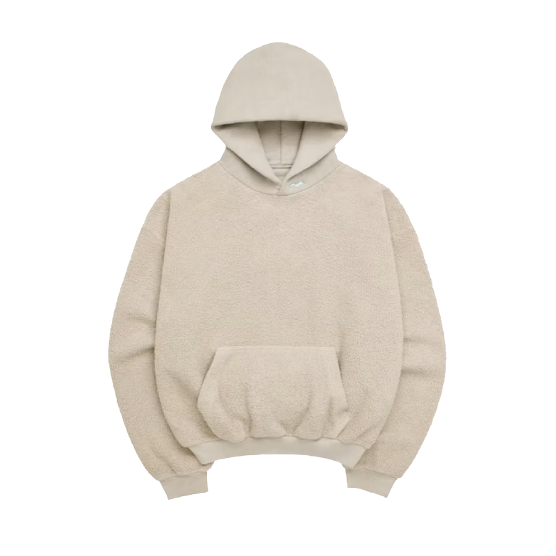 : SKYLRK Almond Brown Reverse Hoodie — Front View SKYLRK Reverse Hoodie in Almond Brown — front view showing exposed reverse fleece texture and relaxed oversized fit