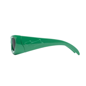 SKYLRK Golf colourway sunglasses side profile showing depth of upside-down frame structure