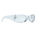 SKYLRK Upside Down Sunglasses Clear — front view of futuristic inverted frame design
