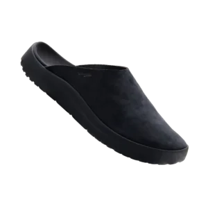 SUNKEN MULE CAVE minimalist slip-on mule shoe front view on clean white background