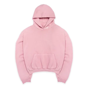 ALT Text 2 Oversized pink streetwear hoodie side profile showing relaxed drape and hem length