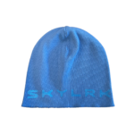 SKYLRK blue knit winter beanie worn outdoors in cold weather
