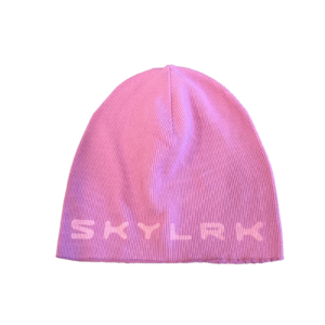SKYLRK Toque Beanie Pink — front view showing mid-rise silhouette and soft pink colourway